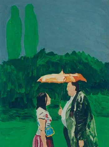 Malerei von Thomas Hoor mit dem Titel Vater Tochter Gespräch Acryl auf Leinwand