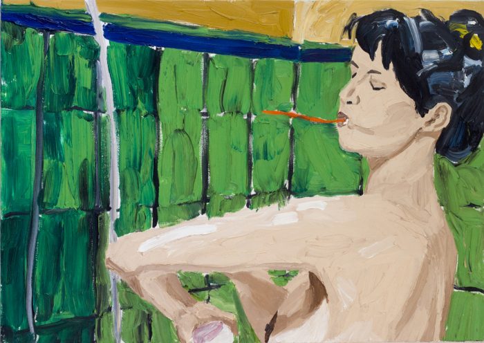Ölgemälde von Thomas Hoor mit dem Titel »Sophie Marceau unter der Dusche«